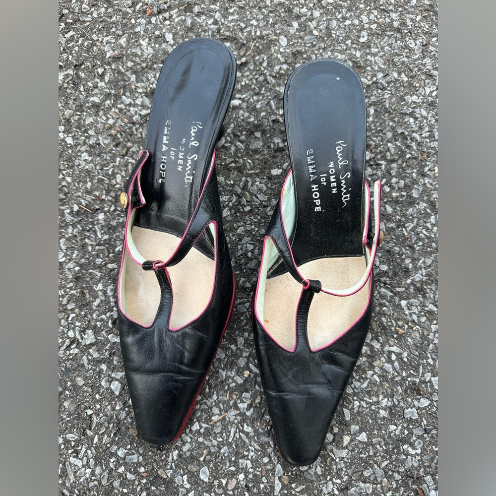 Paul Smith for Emma Hope sz 38 Black Pointed Toe Leather Mules